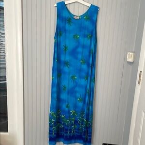 R&K Originals Blue Sleeveless Dress  Green Palm Tree Print | See Measurements